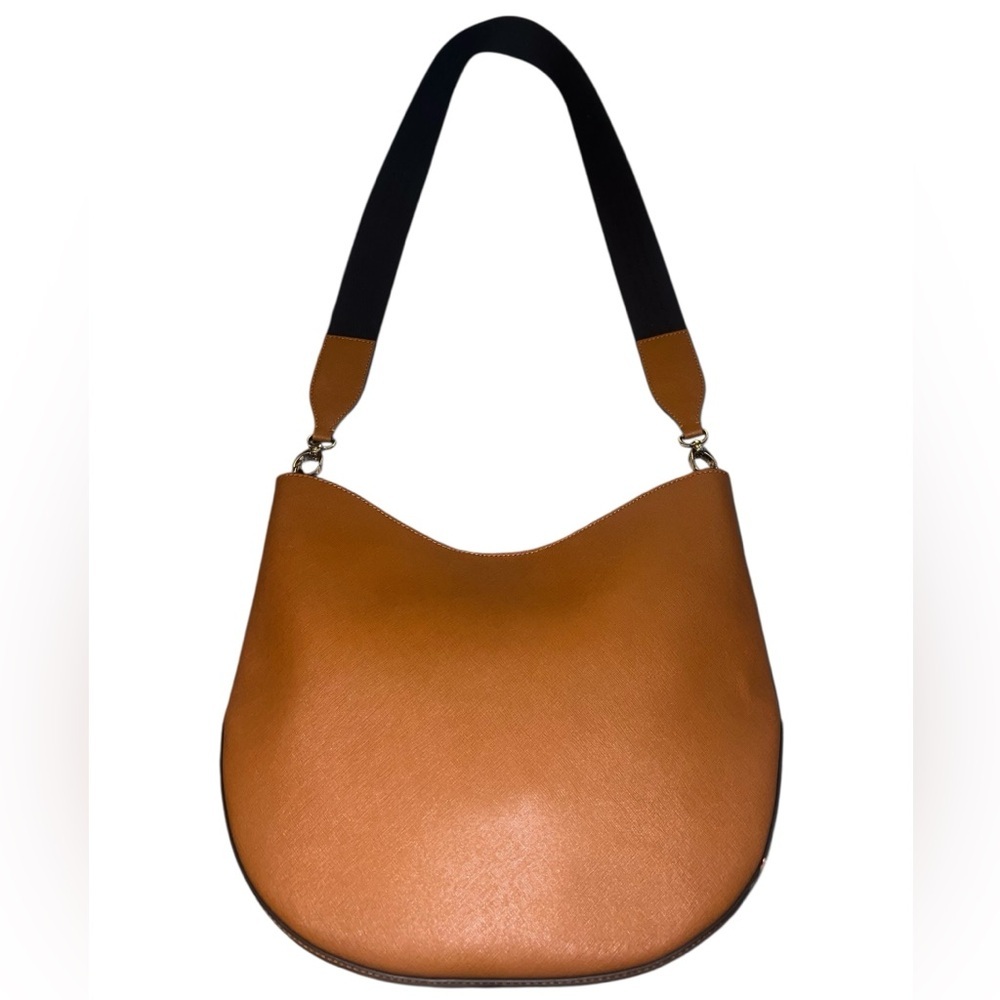 EUC Henri Bendel Saffiano Leather Shoulder Bag Tan Camel Leather Adjustable - Picture 4 of 13